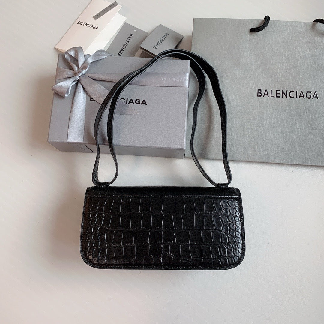 Balenciaga Gossip Small Bag Crocodile Embossed in Black Gold Hardware  23 x 12.4 x 10.4cm