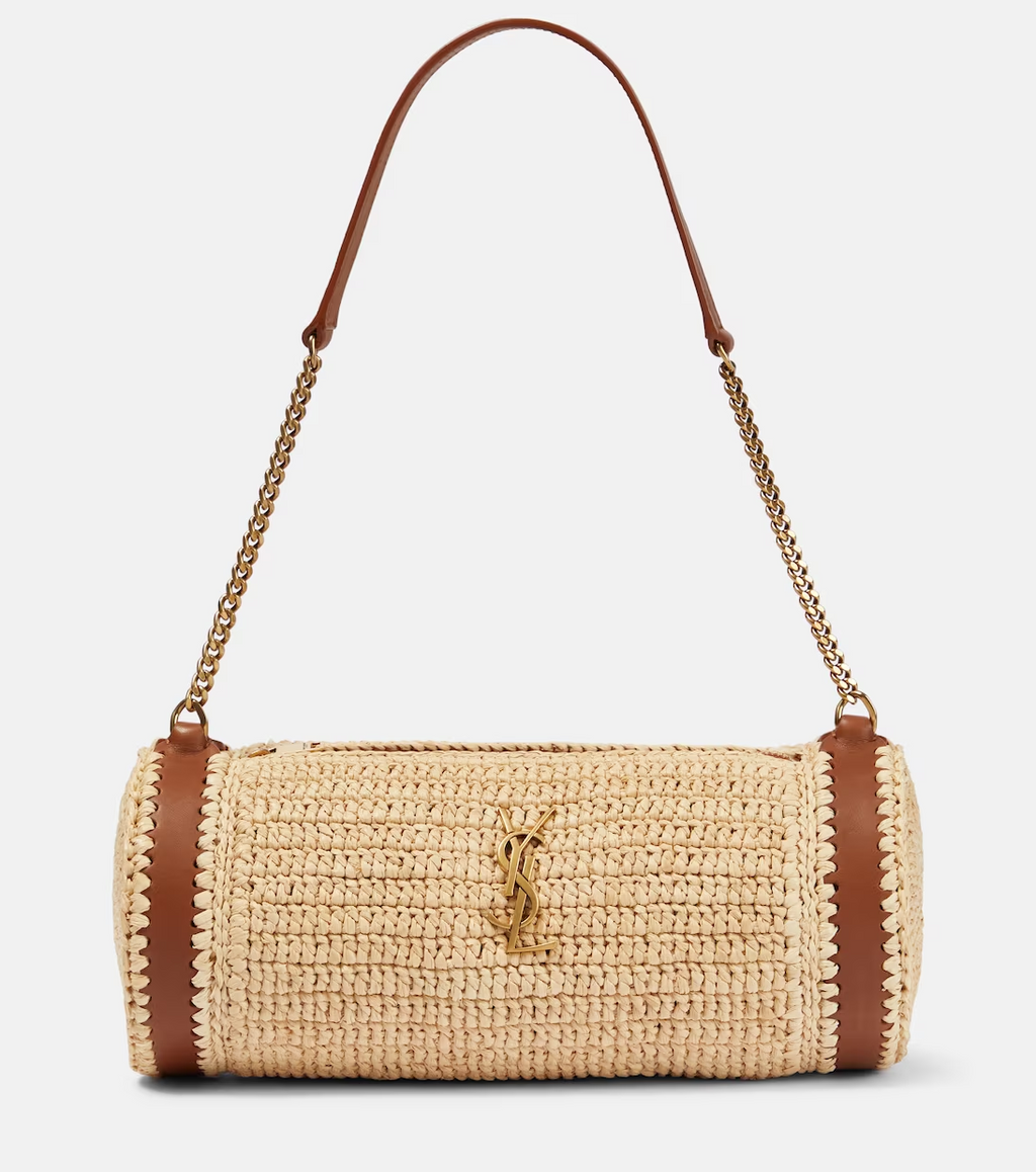 SAINT LAURENT Cassandre Small raffia shoulder bag