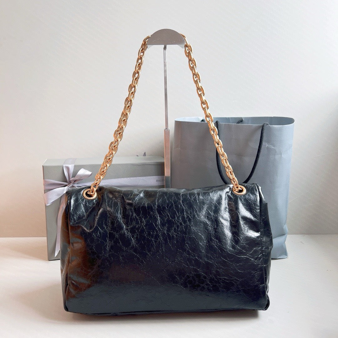 Balenciaga Monaco Medium Chain Bag in Black Gold Hardware 32.5 x 22 x 9.9cm