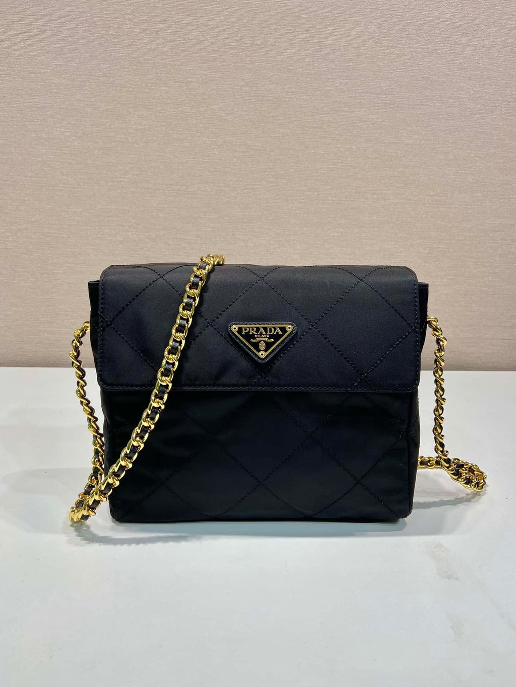 Prada Tessuto Flap Nylon Shoulder Bag With Chain Strap Kaialux 23x18x6cm